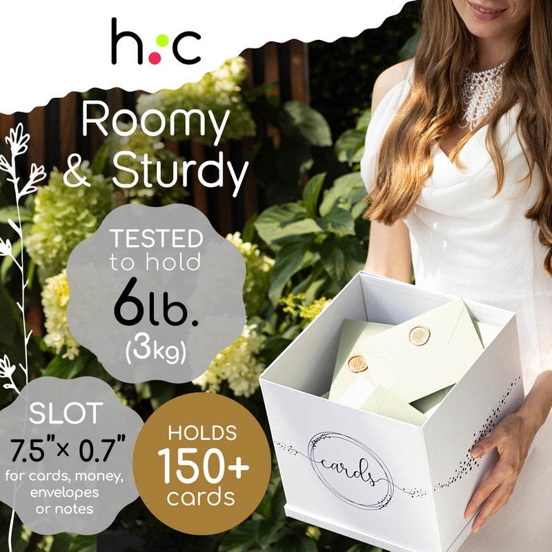 Hayley Cherie White & Black Wedding Card Box, Large 10â€ Gift Card Holder, Envelope Box with Slot, Graduation Party, Birthday, Funeral Reception, Baby & Bridal Shower, Sweet 16, Quinceanera, Retirement, Money Basket - Image 4